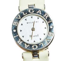 Pre Owned Bvlgari Mother of Pearl Stainless Steel Leather B.Zero1 BZ22S Women's Wristwatch 22 mm