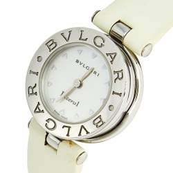 Pre Owned Bvlgari Mother of Pearl Stainless Steel Leather B.Zero1 BZ22S Women's Wristwatch 22 mm
