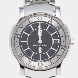 Pre Owned Bvlgari Black Stainless Steel Solotempo ST35S Women's Wristwatch 35 mm