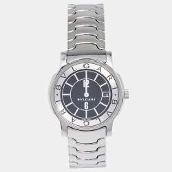 Pre Owned Bvlgari Black Stainless Steel Solotempo ST35S Women's Wristwatch 35 mm