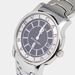 Pre Owned Bvlgari Black Stainless Steel Solotempo ST35S Women's Wristwatch 35 mm