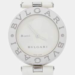 Pre Owned Bvlgari Double Heart Stainless Steel Leather B.zero1 BB35S Women's Wristwatch 35 mm