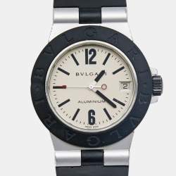 Pre Owned Bvlgari Cream Aluminium Rubber Diagono AL32TA Women's Wristwatch 32 mm 
