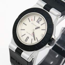 Pre Owned Bvlgari Cream Aluminium Rubber Diagono AL32TA Women's Wristwatch 32 mm 