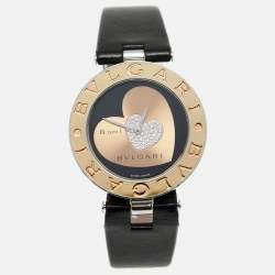 مملوكة مسبقًا Bvlgari Black Heart Diamond Pave 18K Rose Gold Stainless Steel Leather B.Zero1 BZP35S Women's Wristwatch 35 mm
