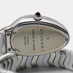 مملوكة مسبقًا Bvlgari White Ceramic Stainless Steel Serpenti Spiga 102182 Women's Wristwatch 35 mm 