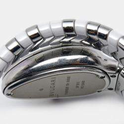 مملوكة مسبقًا Bvlgari White Ceramic Stainless Steel Serpenti Spiga 102182 Women's Wristwatch 35 mm 