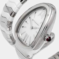 مملوكة مسبقًا Bvlgari White Ceramic Stainless Steel Serpenti Spiga 102182 Women's Wristwatch 35 mm 