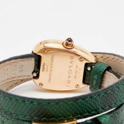 Pre Owned Bvlgari Green 18K Rose Gold Karung Skin Leather Serpenti 102726 Women's Wristwatch 27 mm