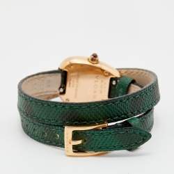 Pre Owned Bvlgari Green 18K Rose Gold Karung Skin Leather Serpenti 102726 Women's Wristwatch 27 mm