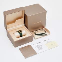 Pre Owned Bvlgari Green 18K Rose Gold Karung Skin Leather Serpenti 102726 Women's Wristwatch 27 mm