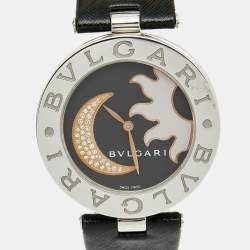 Pre Owned Bvlgari Black Sun & Moon Diamond Inlay Motif B.Zero1 BZ 35 S Women's Watch 35 mm