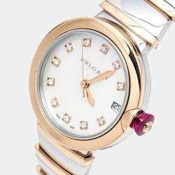 Pre Owned Bvlgari Mother of Pearl Diamond 18k Rose Gold Stainless Steel Lvcea 102198 Women's Wristwatch 33 mm