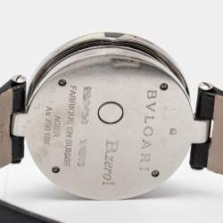Bvlgari Black Interlocking Heart Motif 18K Rose Gold Stainless Steel Diamond Leather B.Zero1 BZP35S Womens' Wristwatch 35 mm