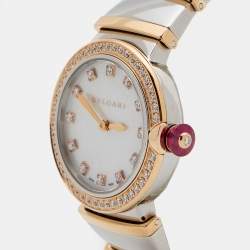 Pre Owned Bvlgari Mother of Pearl 18k Rose Gold Stainless Steel Lvcea 102475 Women's Wristwatch 28 mm 