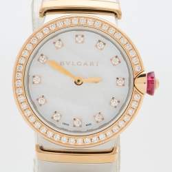 Pre Owned Bvlgari Mother of Pearl 18k Rose Gold Stainless Steel Lvcea 102475 Women's Wristwatch 28 mm 