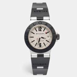Pre Owned Bvlgari Silver Two-Tone Aluminum Rubber Diagono AL29TA Women's Wristwatch 29 mm