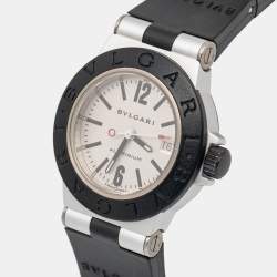 Pre Owned Bvlgari Silver Two-Tone Aluminum Rubber Diagono AL29TA Women's Wristwatch 29 mm