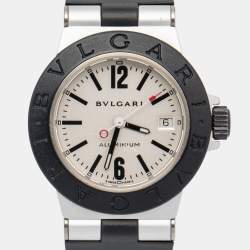 Pre Owned Bvlgari Silver Two-Tone Aluminum Rubber Diagono AL29TA Women's Wristwatch 29 mm