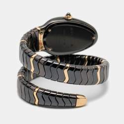 Pre Owned Bvlgari Brown 18k Rose Gold Ceramic Diamond Serpenti Spiga 103060 Women's Wristwatch 35 mm