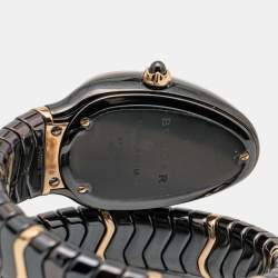 Pre Owned Bvlgari Brown 18k Rose Gold Ceramic Diamond Serpenti Spiga 103060 Women's Wristwatch 35 mm