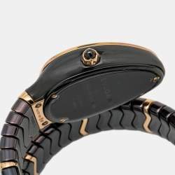 Pre Owned Bvlgari Brown 18k Rose Gold Ceramic Diamond Serpenti Spiga 103060 Women's Wristwatch 35 mm