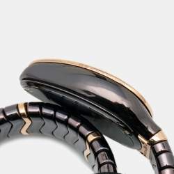 Pre Owned Bvlgari Brown 18k Rose Gold Ceramic Diamond Serpenti Spiga 103060 Women's Wristwatch 35 mm