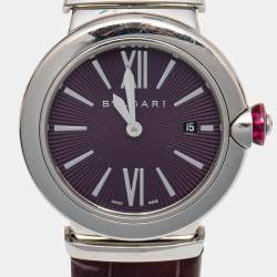 مملوكة مسبقًا ساعة يد نسائية بلغاري لوشيا 102566  ستانلس ستيل وجلد تمساح أمريكي بنفسجية 28مم