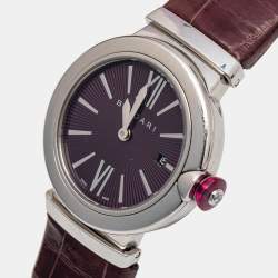 مملوكة مسبقًا ساعة يد نسائية بلغاري لوشيا 102566  ستانلس ستيل وجلد تمساح أمريكي بنفسجية 28مم