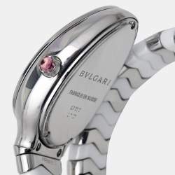 Bvlgari White Ceramic Stainless Steel Serpenti Spiga 102182 Women's Wristwatch 35 mm 