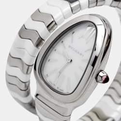 Bvlgari White Ceramic Stainless Steel Serpenti Spiga 102182 Women's Wristwatch 35 mm 