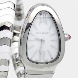 Bvlgari White Ceramic Stainless Steel Serpenti Spiga 102182 Women's Wristwatch 35 mm 