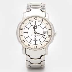 Bvlgari White Stainless Steel Solotempo ST35S Unisex Wristwatch 35 mm