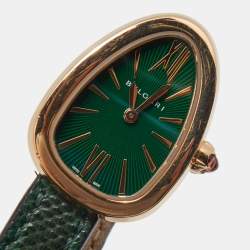 Bvlgari Green 18K Rose Gold Karung Skin Leather Serpenti 102726 Women's Wristwatch 27 mm