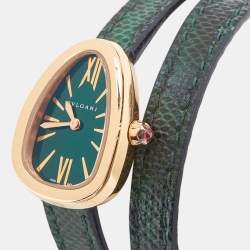 Bvlgari Green 18K Rose Gold Karung Skin Leather Serpenti 102726 Women's Wristwatch 27 mm