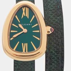 Bvlgari Green 18K Rose Gold Karung Skin Leather Serpenti 102726 Women's Wristwatch 27 mm