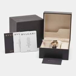 Pre Owned Bvlgari Double Heart Diamond 18k Rose Gold Stainless Steel Leather B.Zero1 BZP35S Women's Wristwatch 35 mm