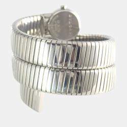 Pre Owned BVLGARI Black Stainless Steel Tubogas Snake 12P Diamond BB191TS Women's Watch 19 mm