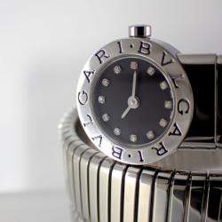 Pre Owned BVLGARI Black Stainless Steel Tubogas Snake 12P Diamond BB191TS Women's Watch 19 mm