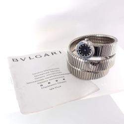 Pre Owned BVLGARI Black Stainless Steel Tubogas Snake 12P Diamond BB191TS Women's Watch 19 mm