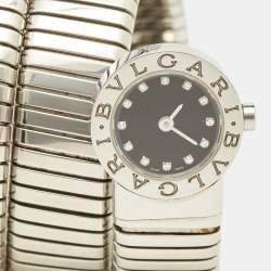 Pre Owned Bvlgari Black Stainless Steel Diamonds Tubogas BB 19 1TS Women's Wristwatch 19 mm