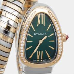 Bvlgari Green 18K Rose Gold Stainless Steel Diamond Serpenti Tubogas 102790 Women's Wristwatch 35 mm