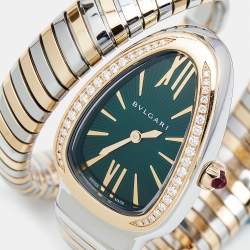 Bvlgari Green 18K Rose Gold Stainless Steel Diamond Serpenti Tubogas 102790 Women's Wristwatch 35 mm