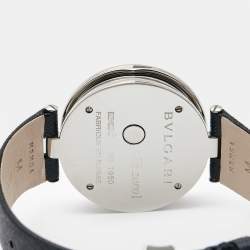 Pre Owned Bvlgari SIlver Heart Diamond Pave Stainless Steel Leather B.Zero1 BZ 35 S Women's Wristwatch 35 mm