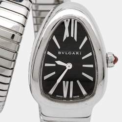 Pre Owned Bvlgari Black Stainless Steel Serpenti Tubogas 102824 Women's Wristwatch 35 mm