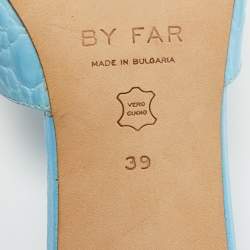 مملوكة مسبقًا By Far Size 39 Blue Croc Embossed Leather and Leather Slide Sandals