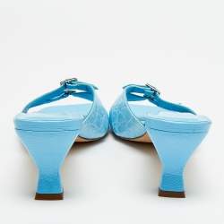 ممل وكة مسبقًا By Far Size 39 Blue Croc Embossed Leather and Leather Slide Sandals