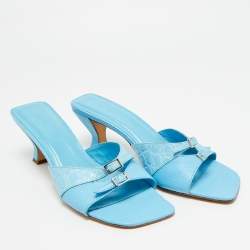 مملوكة مسبقًا By Far Size 39 Blue Croc Embossed Leather and Leather Slide Sandals