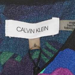 Pre Owned Calvin Klein Blue Floral Print Crepe Asymmetrical Midi Dress M