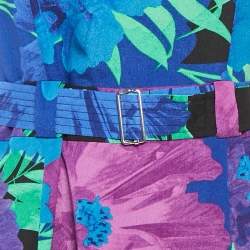 Pre Owned Calvin Klein Blue Floral Print Crepe Asymmetrical Midi Dress M